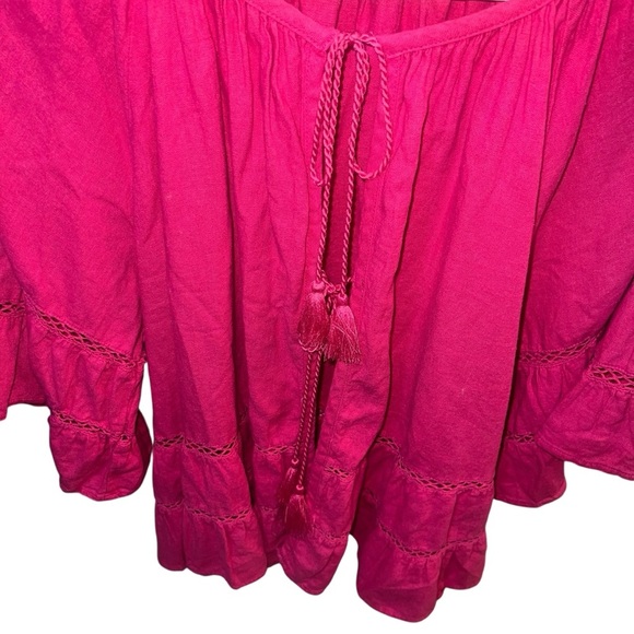 NWT Calligraphie Linen Tie Front Bell Sleeve Top Hot Pink 🩷Large Bohemian - Picture 2 of 11